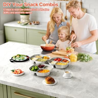 Hyperzacc Stainless Steel Kids Plates,Set of 4 Toddler Plates with Lids - 4 Compartments Stainless Steel Snack Container for Kids Non Toxic & 100% BPA Free - Image 6