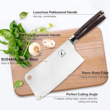 imarku Cleaver Knife 7 Inch Meat Cleaver - SUS440A Japan High Carbon Stainless Steel Butcher Knife with Ergonomic Handle, Ultra Sharp Knife, Kitchen Gadgets for Home/Restaurant, Perfect Birthday Gifts - Image 3