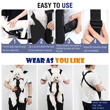 Pawaboo Pet Carrier Backpack, Adjustable Pet Front Cat Dog Carrier Backpack Travel Bag, Legs Out, Easy-Fit for Traveling Hiking Camping for Small Medium Dogs Cats Puppies, Small, Black - Image 3