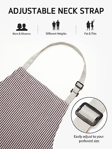 Syntus Aprons for Women with Pockets, 2 Pack Kitchen Apron for Cooking Adjustable Bib Chef Aprons for Men Women, Black/Brown Stripes - Image 4