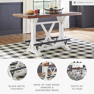 Signature Design by Ashley Valebeck Rustic Farmhouse 36" Counter Height Dining Table, Brown & White - Image 4