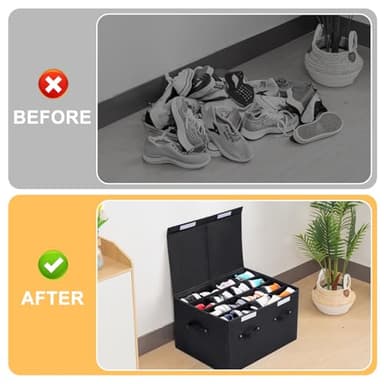 FBBABB 16 Pairs Shoe Storage Box, Foldable Shoe Storage Containers Baskets Boxes Bins Adjustable Dividers for Shoes, Sandal, Sneakers and High Heeled, Stackable and Foldable (Black) - Image 5