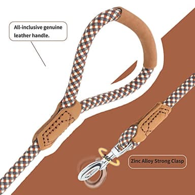 Mile High Life | Premium Leather Dog Leash | Strong Rope Leash | Leather Handle | Zinc Alloy Strong Clasp | Small Medium Large Dogs | 4/5/6 Feet(Brown, 72 Inch (Pack of 1)) - Image 3