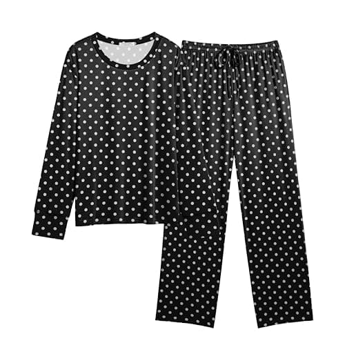 Ekouaer Women's Pajamas Set 2 Piece Lounge Sets Long Sleeve Crewneck Top and Pants Soft Pjs with Pockets - Image 1