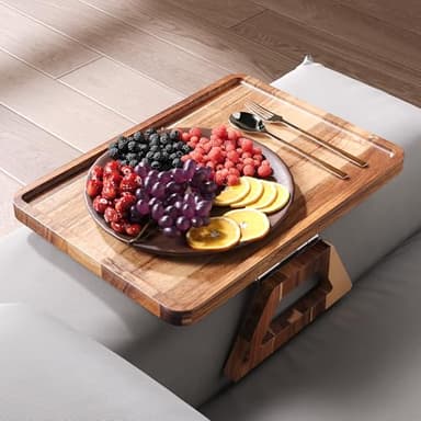 Danfoxer Acacia Wood Couch Arm Tray,Folding Sofa Armrest Tray,Couch Arm Table Clip-On Couch Desk for Drinks, Snacks,Phone,Remote Control - Image 4