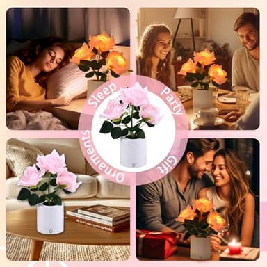 WSYEAR Pink Rose Flower Lamp, Valentine's Day LED Artificial Flowers Gifts for Her Wife Girlfriend Small Table Lamp Night Light, Cordless Touch Lamp - Image 5