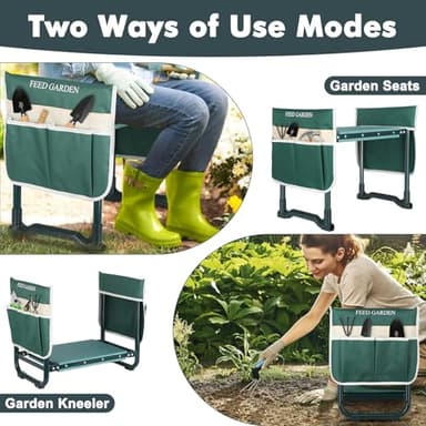 FEED GARDEN Garden Kneeler and Seat, Garden Stool with 10" Wide Soft Kneeling Pad, Heavy Duty Gardening Bench Chair with 2 Tool Pouches, Gardening Gifts for Women Seniors Women Mom Men, Green - Image 6