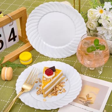U-QE 100 Pieces White Plastic Plates - 6 Inch White Disposable Plates - Washable & Reusable - Premium Hard Dessert Plates - Party Supplies for Birthdays, Celebrations, Travel, Wedding,Party and Events - Image 3