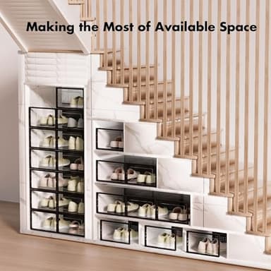 Foluck Shoe Storage Box, 15 Pack Clear Plastic Stackable Shoe Organizer for Closet, Interlocking Design for Sneakers, Foldable Shoes Container Rack with Lids, Black - Image 7