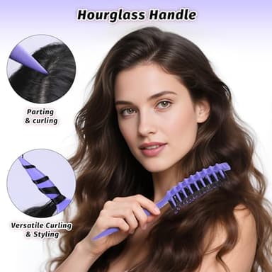 Curly Hair Brush Defining, Vented Curl Defining Brush for Effortlessly Detangling Shaping and Styling Women's Men's Curls on All Wet or Dry Hair Types, Reduces Frizz (Purple) - Image 4