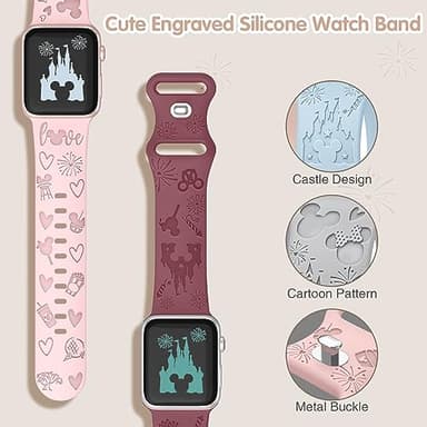 3 Pack Alibaydoo Cartoon Engraved Band Compatible with Apple Watch Bands 40mm 44mm 41mm 38mm 45mm 42mm 49mm Women,Cute Pattern Strap Soft Silicone Wristbands for iWatch Series 8 7 6 SE 5 4 3 2 1 Ultra - Image 2