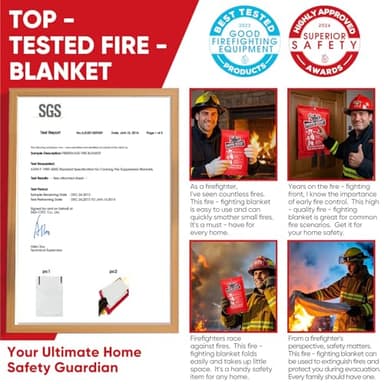 FIVEMAN Emergency Fire Blanket for Home Kitchen -40"x40"- Flame Fiberglass Fire Blankets for House Camping Car Office School Emergency Survival Safety - with Blanket Hook and Glove (1-Pack) - Image 3