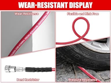 SITIMIMIL Pressure Washer Hose 50FT 1/4'' with Steel Wire Braided Pressure Washing Hose 4200 PSI Wear Resistant with Swivel 3/8" Stainless Steel Quick Connect for Power Washer and Hot/Cold Water - Image 6