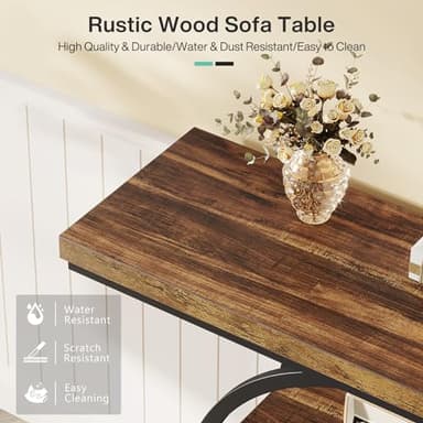 Tribesigns 41.3" Console Table, Industrial 4-Tier Sofa Table Entryway Table with Circle Base, Narrow Wood Accent Tables with Storage Shelves for Living Room, Hallway, Foyer, Rustic Brown - Image 7