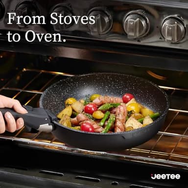 JEETEE Pots and Pans Set Non Stick 17pcs, Kitchen Cookware Sets with Detachable Handle, Induction Nonstick Cookware Set with Removable Handle, Stackable RV Cookware, Oven Safe, PFAS/PFOA Free, Black - Image 4