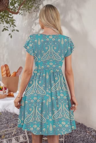 WNEEDU Women Summer Dresses Sleeveless Casual Loose Swing Button Down Midi Dress with Pockets(New Floral Green,XL) - Image 3