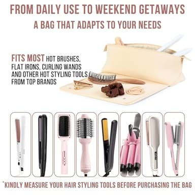 BAREFOOT CARIBOU Hair Tools Travel Bag and Heat Resistant Mat for Flat Irons, Straighteners, Curling Iron, and Haircare Accessories, 2-in-1 design, with Interior Pockets, Portable Organizer (Ivory) - Image 6