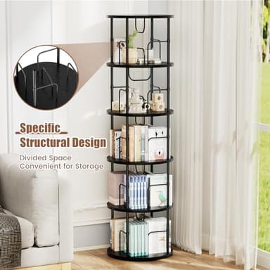 ALLSTAND 5 Tier Rotating Bookshelf, 360 ° Display Stackable Spinning Bookshelf Tower, Corner Bookshelf Tall Floor Standing Swivel Bookcase Narrow Storage Organizer for Bedroom, Living Room, Black - Image 3