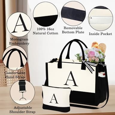 YOOLIFE Teacher Appreciation Gift - Christmas, Retirement, Thank You | Canvas Initial Tote Bag Letter T - Image 4