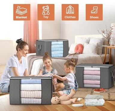 90 L Large Storage Bags, 6 Pack Clothes Storage Bins Foldable Closet Organizers Storage Containers with Reinforced Handle for Clothing, Blanket, Comforters, Bed Sheets, Pillows and Toys (Gray - Image 5