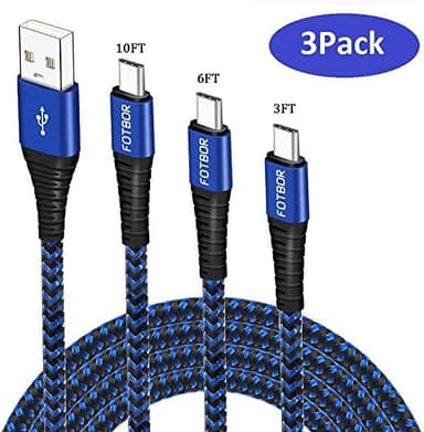 Asstar Galaxy Note 9 Charger Cord, USB Type C Cable Fast Charging (3 Pack 3FT 6FT 10FT) Blue Black Nylon Braided Cord Compatible with Galaxy Note 10 Plus S20 S10 S9 S8 Plus, LG, OnePlus - Image 3