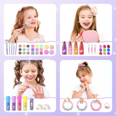 PERRYHOME Kids Makeup Set for Girls, 63 Pcs Washable Non-Toxic Real Cosmetic Toddler Makeup Kit, Unicorn Princess Play Makeup Toys Birthday Gifts, Dress up Time Girl Toys for 3 4 5 6 7 8 9 10 11 12 - Image 5