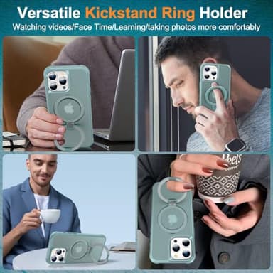 CHAOFEnG Magnetic Compatible with iPhone 16 Pro Max Case with Stand [Military Grade Drop Tested][Compatible with Magnet] Ring Translucent Slim Hard Back Soft Edge, Teal Green - Image 6