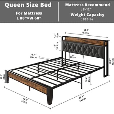 ANCTOR Queen Bed Frame, Storage Headboard with Outlets, Easy to Install, Sturdy and Stable, No Noise, No Box Springs Needed - Image 2