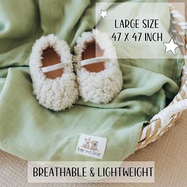 Muslin Swaddle Blankets for Newborn Baby, Buttery Soft and Breathable Receiving Blanket Bamboo Rayon and Cotton Blend, Large Size 47 x 47 Inch, 2 Pack of Green and Jungle Animals - Image 5