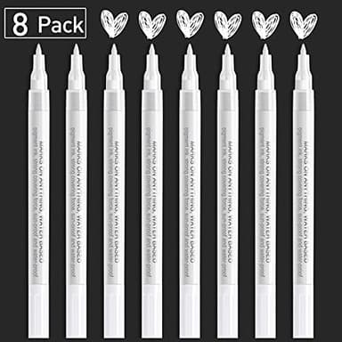 AKARUED White Paint Pen Acrylic Marker: 8 Pack 0.7mm White Paint Marker for Black Paper, Metal, Wood, Plastic, Ceramic, Metallic, Rock Painting, Drawing, Extra Fine Point, Ideal for Artist & Students - Image 2