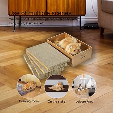 RUBMEOW Cat Scratcher Cardboard Scratch Pad Box for Indoor Cats,5pcs Scratching Board Bed Reversible Durable,with Catnip - Image 7