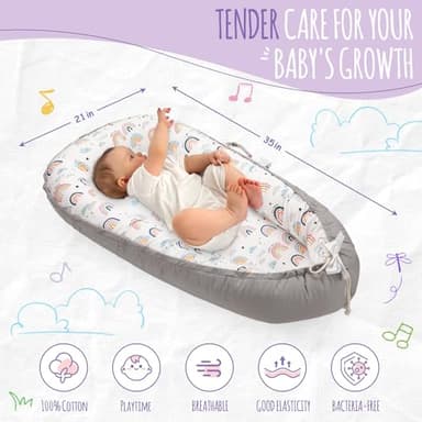 JINXIA Baby Lounger for Newborn, Detachable Mosquito - Newborn Lounger Cover for 0-24 Months, Breathable & Portable Infant Lounger - Soft Baby Floor Seat Cover for Travel, Newborn Essentials - Grey - Image 5
