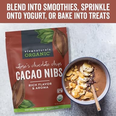 Viva Naturals Organic Cacao Nibs, Unsweetened, 1 LB (454 g), Keto Friendly, Vegan, Non-GMO, Gluten-Free Chocolate Chip Substitute - Image 7