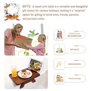 SINWANT Couch Arm Tray, Bamboo Couch Arm Table with 360° Rotating Phone Holder,Sofa Armrest Tray for Eating,Drinks,Snacks, Remote Control - Image 6