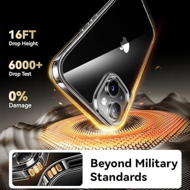 Opxyl Diamond Clear for iPhone 14 Case with 2X Screen Protector + 2X Camera Lens Protector, [Not Yellowing][Military-Grade Protection] Slim Thin Shockproof Phone Case for iPhone 14, Clear - Image 3