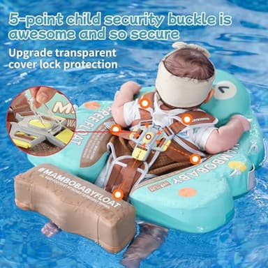 Mambobaby Float with Canopy and Tail New Upgraded Non-Inflatable Baby Pool Float Mambo Float Swim Trainer Solid Infant Swim Float Adjustable Pearl Foam Baby Swim Ring - Image 7