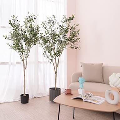 Artificial Olive Tree for Living Room Decor, 6FT Tall Faux Silk Plant Artificial Tree in Potted Oliver Branch Leaves and Fruits for Modern Home Decor Indoor - Image 7