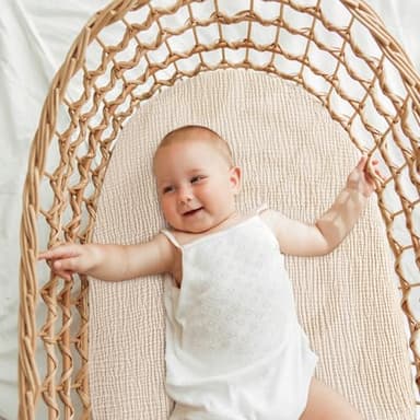 Bearmoss Bassinet Sheets - 2 Pack Muslin Cotton Bassinet Sheets Fits Oval and Rectangle Bassinet Mattress, Breathable and Skin-Friendly for Baby Boy and Girl (Cream&Olive Green) - Image 6