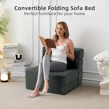 FILUXE Convertible Folding Sofa Bed - Sleeper Chair with Pillow, Modern Linen Fabric Floor & Futon Couch, Foldable Mattress for Living Room/Dorm/Guest Use/Home Office/Apartment, Single Size, Dark Gray - Image 6