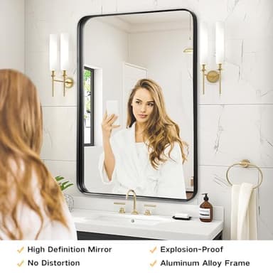 Rosynee Bathroom Mirror Over Sink - 24x36 Inch Black Rectangle Framed Matte Mirror for Bathroom, Rectangular Alumium Frame Mirrors Wall Mounted for Restroom, Farmhouse, Entryway, Hallway - Image 2