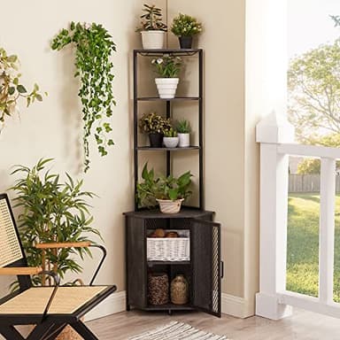 VECELO Corner Cabinet, Tall Storage Shelf, Bookshelf Display Shelves Rack for Living Room, Kitchen, Balcony, Small Space - Image 3