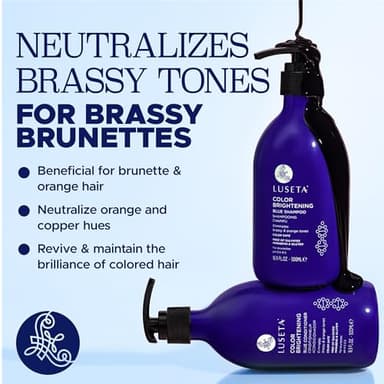 Luseta Blue Shampoo & Conditioner Set - Color Brightening for Brassy and Brunette Treated Hair, Revive Cool Tones, 2x 16.9oz - Image 4