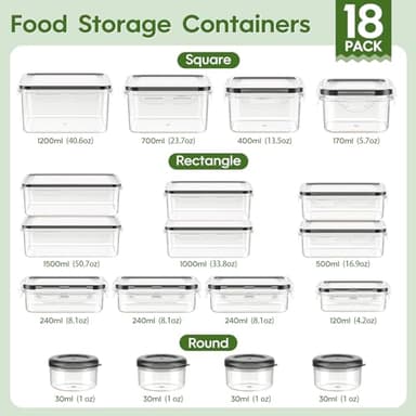 KEMETHY 36-Piece Food Storage Containers with Lids(18 Container & 18 Lid), Plastic Food Containers for Pantry & Kitchen Storage and Organization, BPA-Free, Leak Proof, Reusable with Labels & Pen - Image 2