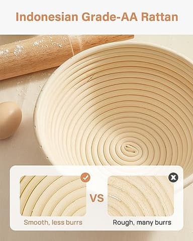 Kootek Banneton Bread Proofing Basket Set of 2, 9 Inch Round Sourdough Starter Kit, Baking Supplies Tools with Dough Whisk, Scoring Lame, and Other Accessories for Artisan Bread Making - Image 3