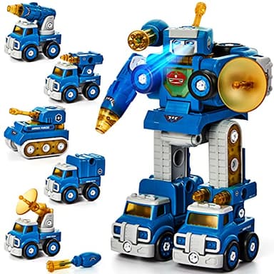 hahaland 5 Year Old Boy Birthday Gift - STEM Toys for Ages 5-7, Toy for 5 6 Year Old Boy, 5 in 1 Building Take Apart Trucks Transform to Robot, Boys Toys Stocking Stuffers Christmas Grandkids Gifts - Image 1