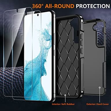 SPIDERCASE for Samsung Galaxy S22 Case, [10 FT Military Grade Drop Protection],2 Pack [Tempered Glass Screen Protector+Camera Lens Protector] Heavy Duty Shockproof Case for Galaxy S22 6.1'',Black - Image 4