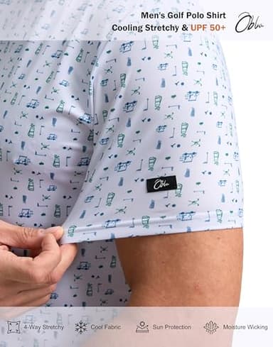 Obla Mens Golf Polo Shirts Short Sleeve Dry Fit Performance Moisture Wicking Casual Print Collared Golf Shirts for Men(White Golf Flag_XL) - Image 5