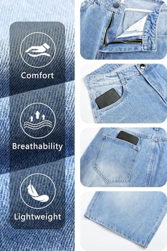 GINGTTO Mens Baggy Jorts Y2k Long Jean Shorts for Men 90s Wide Leg Denim Shorts Men Loose Light Blue 40 - Image 5