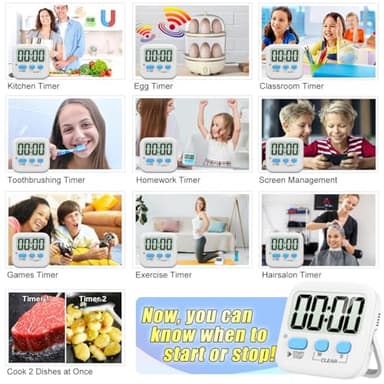 Antonki 2 Pack Digital Timer for Kids, Magnetic Countdown Kitchen Timers for Cooking, Egg, Classroom, Teacher, Exercise, Study, Oven - Battery Included - Image 6