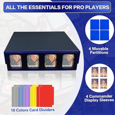 PROMAXIBINDER Trading Card Storage Box Fits 3200+ MTG/TCG/YuGiOh Cards, Commander Deck Case, 4 Display Windows 10 Dividers 4 Movable Partitions, PU Leather, Magnetic Closure, Magic, Sport Cards (Blue) - Image 5